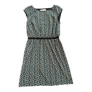 LOFT Dress Womens‎ Small Leaf Print Short Sleeve Belted Knee Length Polyester